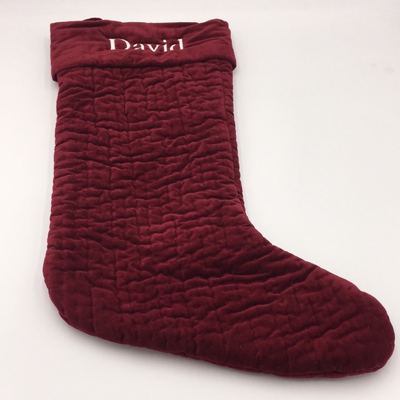 Pottery Barn Quilted Velvet Christmas Stocking Red Monogrammed David 24 inch - Picture 1 of 13